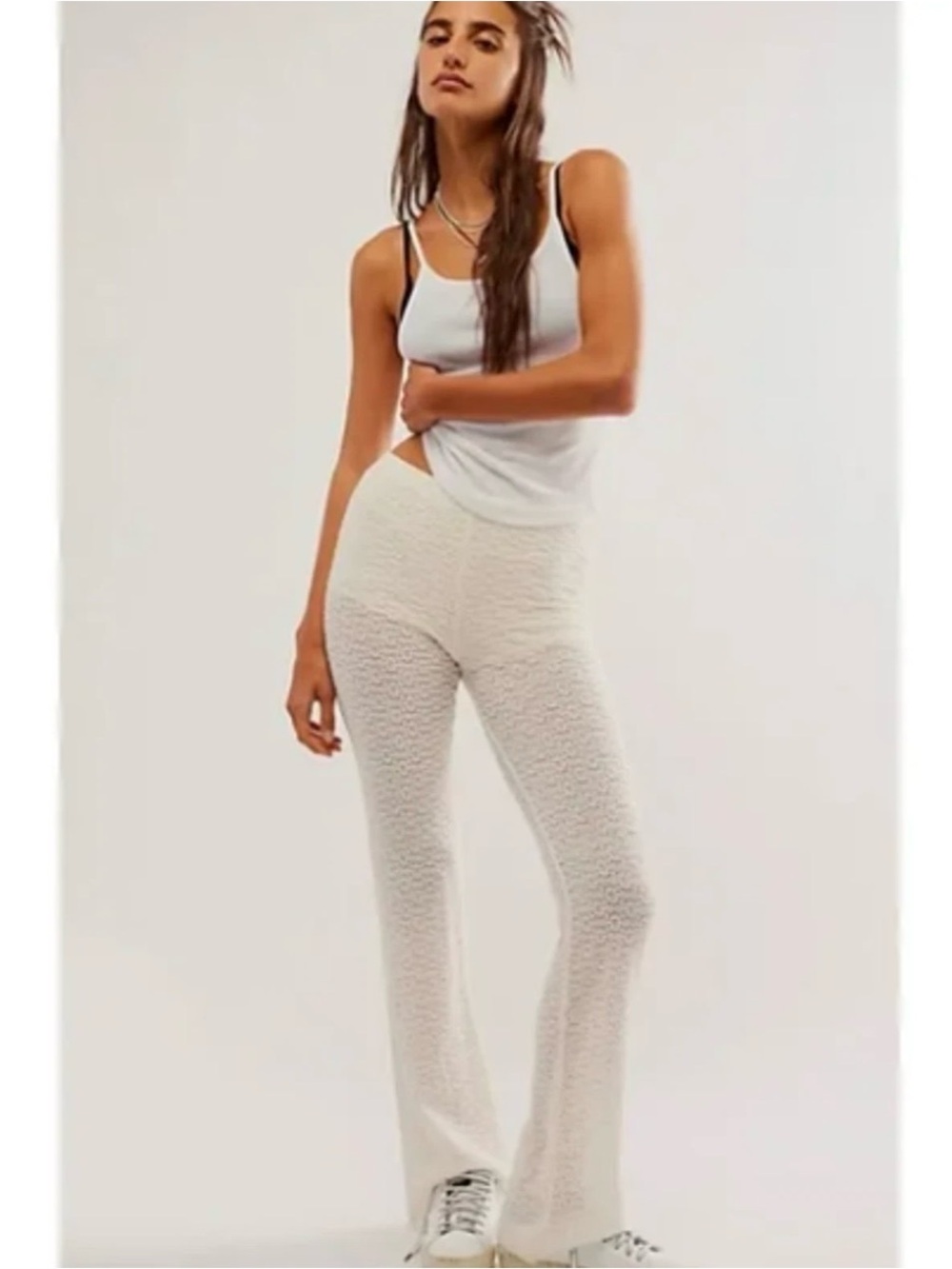 Free People FP One Ona Lace Flare Pants Floral Crochet Cream 30” Waist